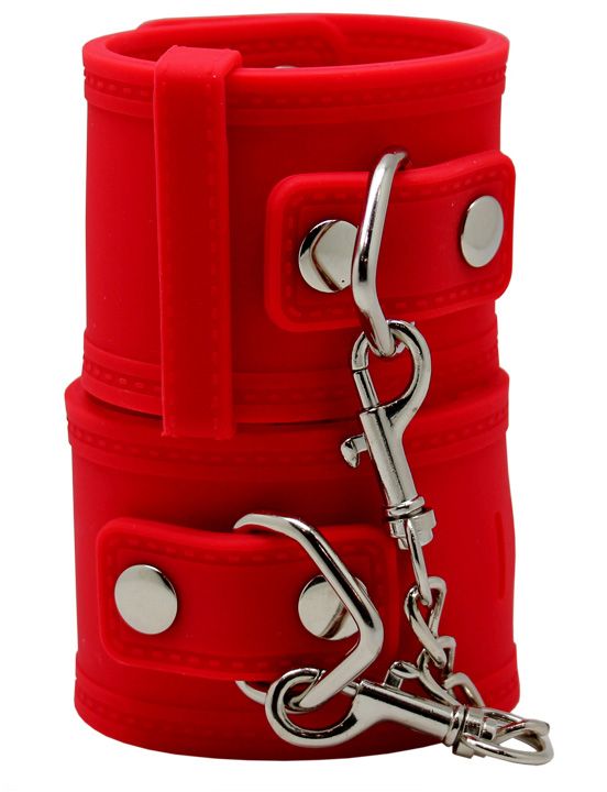 Красные силиконовые наручники с фиксацией и ключиком от Intimcat