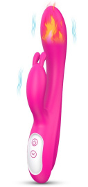 Розовый вибратор-кролик с функцией нагрева - 21,8 см.