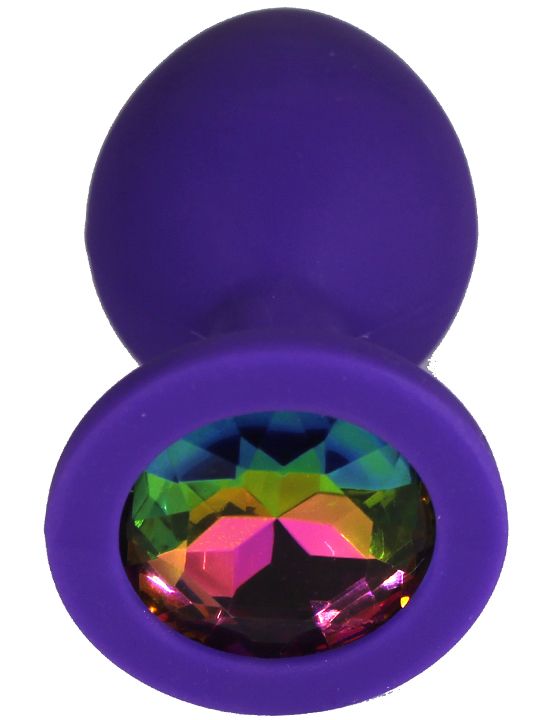 Фиолетовая анальная пробка с радужным кристаллом - 8 см. Eroticon