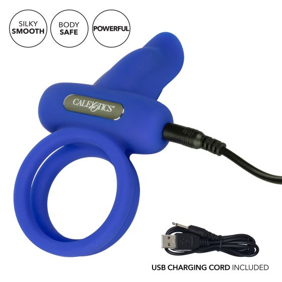 Синее перезаряжаемое эрекционное кольцо Silicone Rechargeable Dual Pleaser Enhancer - силикон