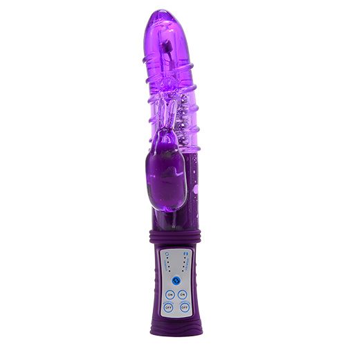 Фиолетовый вибратор MAGIC TALES SPELLING RABBIT со спиралью на стволе - 22,5 см. - термопластичная резина (TPR)