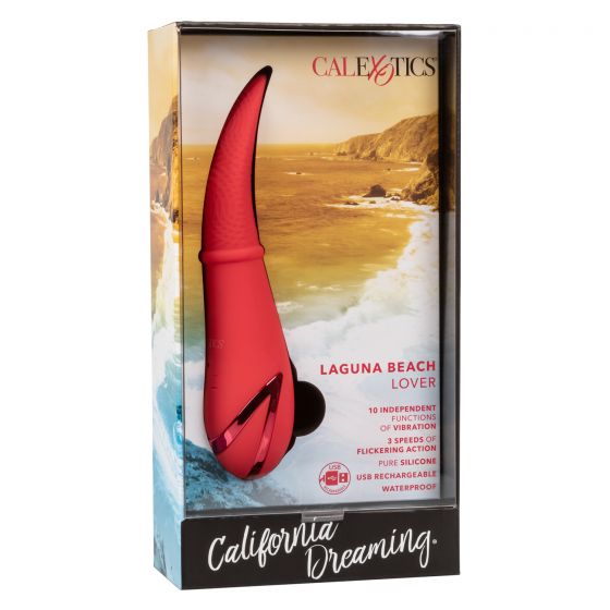 Красный вибромассажер Laguna Beach Lover с функцией «мерцающий язычок» - 20,25 см. - анодированный пластик, силикон