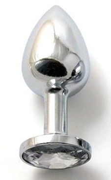 Анальная пробка SILVER PLUG MEDIUM с прозрачным кристаллом - 8,2 см. - металл