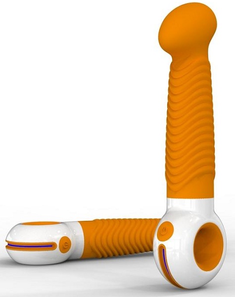 Оранжево-белый вибратор O-zone с ребристой поверхностью - пластик, силикон