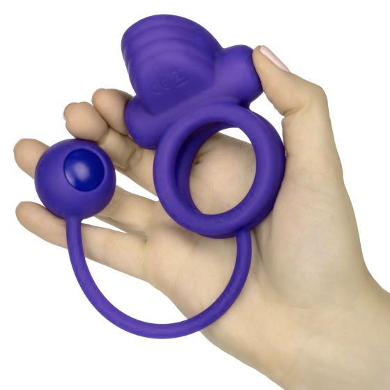 Фиолетовое эрекционное кольцо с утяжелителем Silicone Rechargeable Dual Rockin Rim Enhancer - силикон