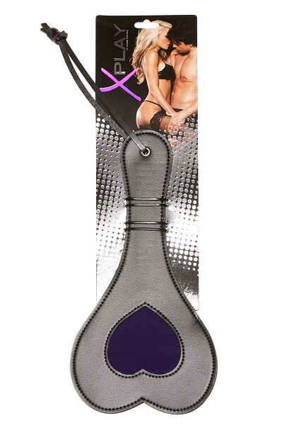 Кожаный пэддл X-Play с фиолетовым сердечком - искусственная кожа