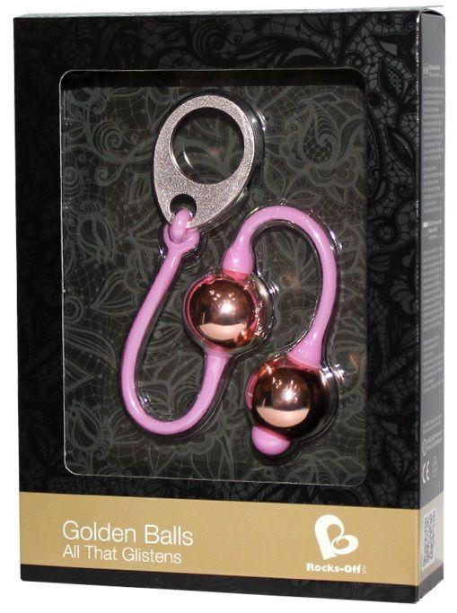 Золотистые шарики Golden Balls на розовом силиконовом шнурке от Intimcat