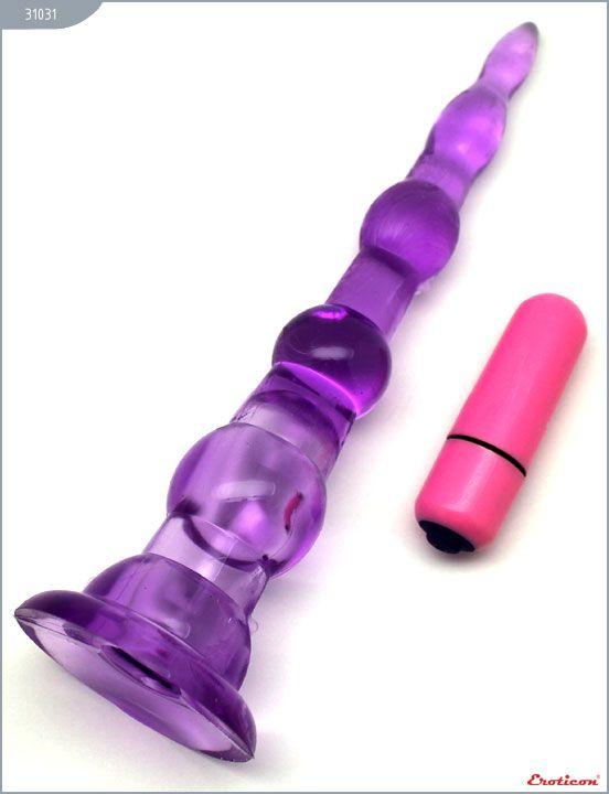 Фиолетовый анальный конус с вибропулькой - 17 см. от Intimcat