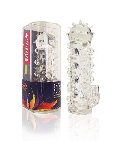 Закрытая прозрачная насадка Crystal sleeve с усиками и пупырышками - 13,5 см. - термопластичная резина (TPR)