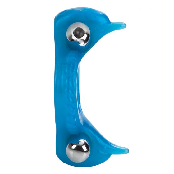 Голубое эрекционное кольцо с 2 виброэлементами Double Dolphin - поливинилхлорид (ПВХ, PVC)