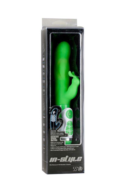 Зеленый вибратор с клиторальным стимулятором INSTYLE DUO VIBRATOR 5.5INCH - 14 см. - силикон