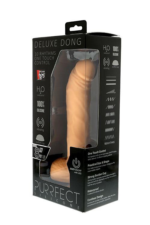 Телесный вибратор из силикона с кнопкой в основании ствола PURRFECT SILICONE DELUXE ONE TOUCH 8INCH - 20 см. - силикон