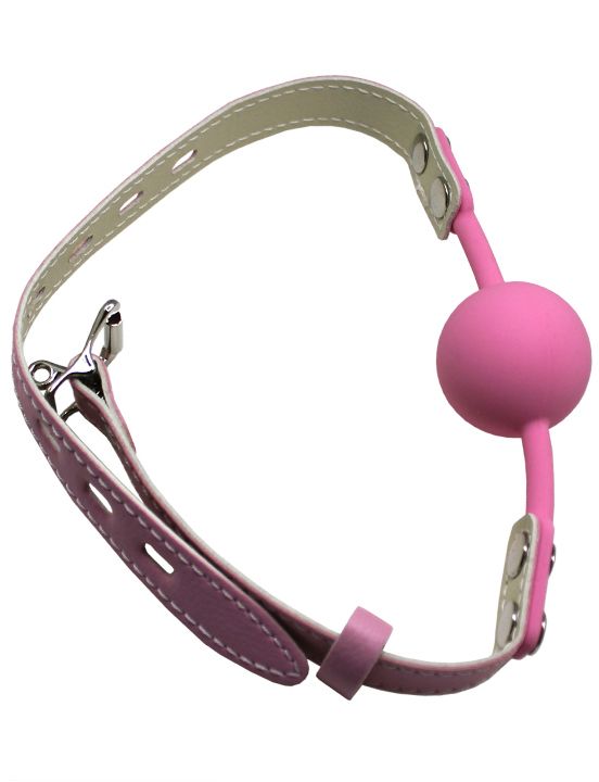 Розовый силиконовый кляп-шарик с фиксацией и замочком Eroticon