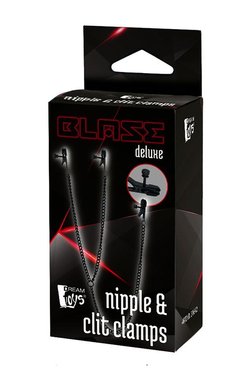 Черные зажимы на соски и клитор на цепочке DELUXE NIPPLE   CLIT CLAMPS - металл