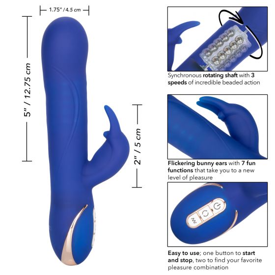 Синий вибратор Signature Silicone Rotating Beaded Rabbit с клиторальным отростком - 22,75 см. от Intimcat