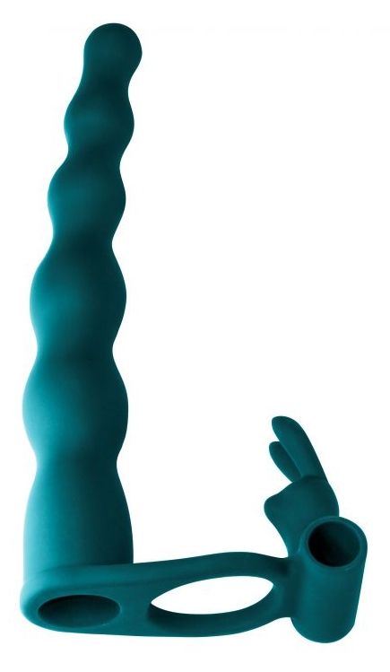 Зеленая вибронасадка для двойного проникновения Naughty Bunny - 17 см. от Intimcat