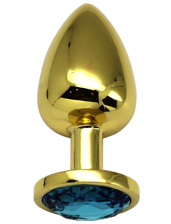 Золотистая анальная пробка с голубым кристаллом - 9 см. от Intimcat