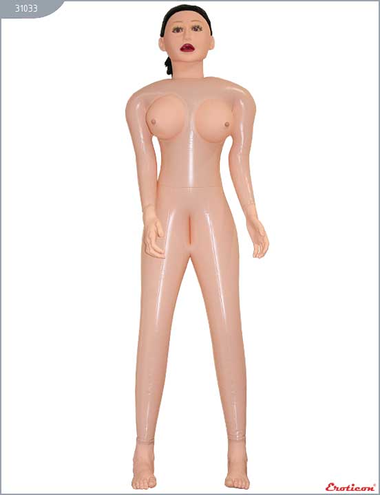 Надувная секс-кукла «Брюнетка» с длинными волосами и 3 отверстиями - латекс