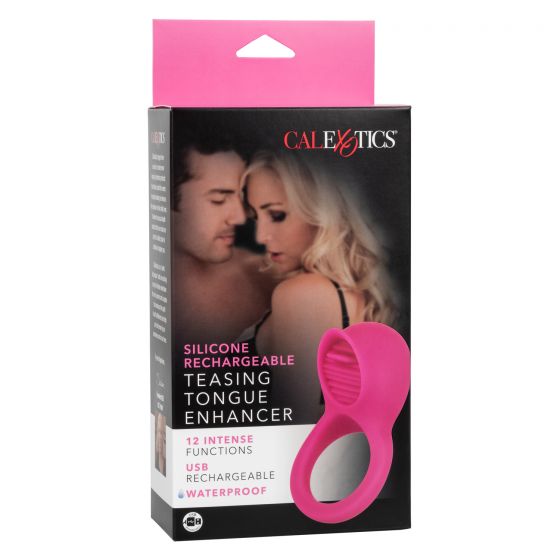 Ярко-розовое эрекционное кольцо Silicone Rechargeable Teasing Tongue Enhancer - силикон