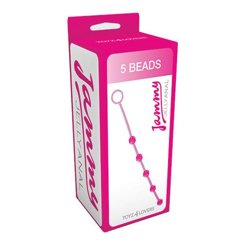 Розовая анальная цепочка с 5 шариками JAMMY JELLY ANAL 5 BEADS PINK - 38 см. - поливинилхлорид (ПВХ, PVC)
