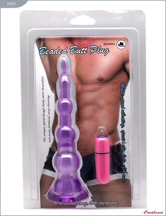 Фиолетовый анальный конус с вибропулькой - 17 см. Eroticon
