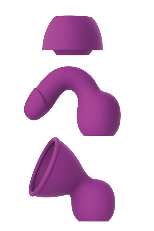 Фиолетовый вибратор с 3 насадками Queenpin - 15 см. от Intimcat