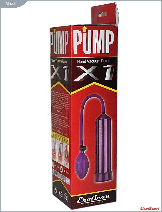 Фиолетовая вакуумная помпа Eroticon PUMP X1 с грушей - анодированный пластик (ABS)