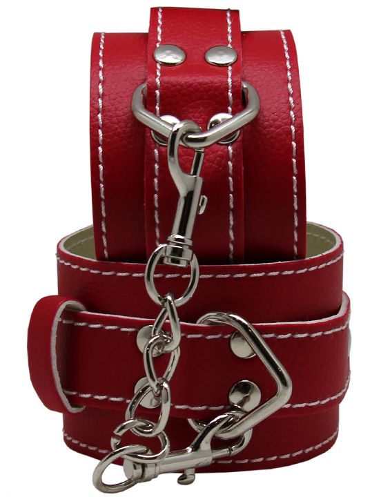 Красные регулируемые наручники с фиксацией на карабинах от Intimcat