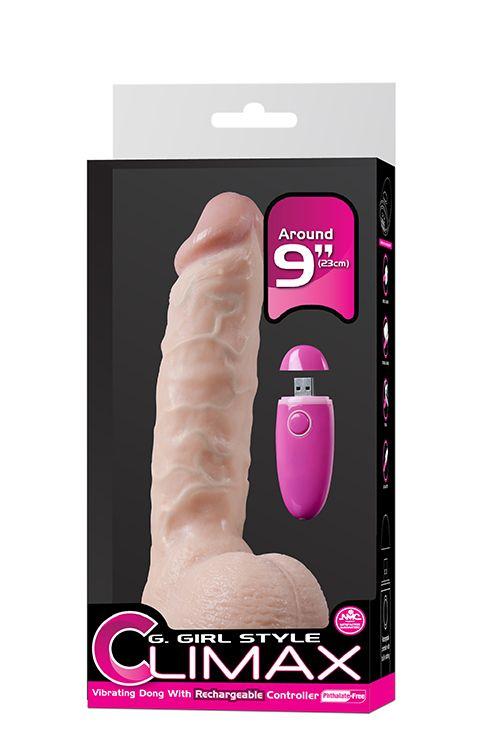 Телесный перезаряжаемый вибратор G-GIRL 9INCH PVC RECHARGEABLE VIBRATOR - 23 см. - поливинилхлорид (ПВХ, PVC)