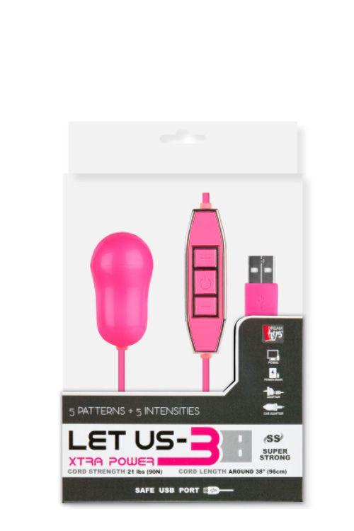 Розовый вибростимулятор с питанием от USB LET US-B 10 RHYTHMS BULLET LARGE PINK - анодированный пластик (ABS)