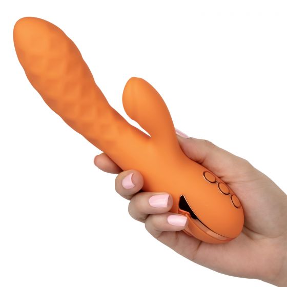 Оранжевый вибромассажер-кролик port Beach Babe с пульсирующим воздействием - 21,5 см. California Exotic Novelties