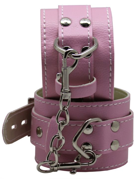 Розовые регулируемые наручники с фиксацией на карабинах от Intimcat