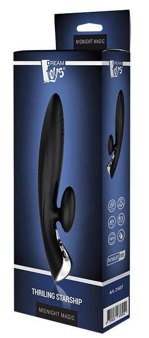 Черный вибромассажер с клиторальным отростком THRILLING STARSHIP - 21,8 см. от Intimcat