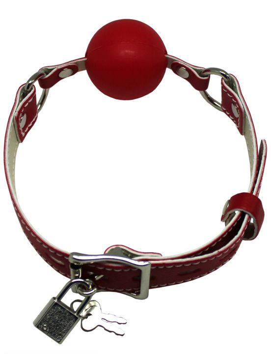 Красный силиконовый кляп-шарик с фиксацией и замочком Eroticon