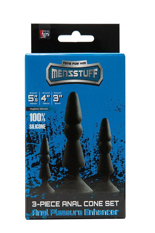 Набор из черных анальных силиконовых втулок MENZSTUFF 3-PIECE ANAL CONE SET - силикон