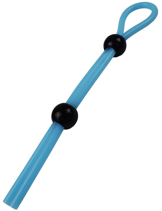 Голубое эрекционное лассо с двумя утяжками - 20 см. - силикон
