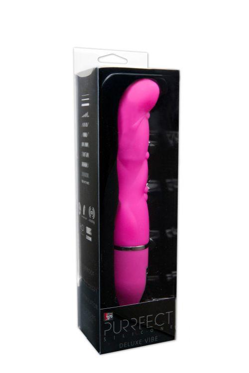 Розовый фигурный вибратор PURRFECT SILICONE DELUXE VIBE - 15 см. - силикон