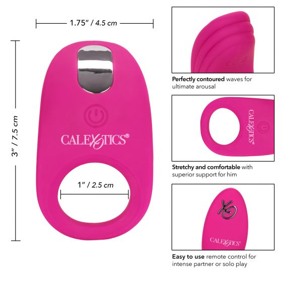 Розовое эрекционное виброкольцо с пультом Silicone Remote Pleasure Ring California Exotic Novelties