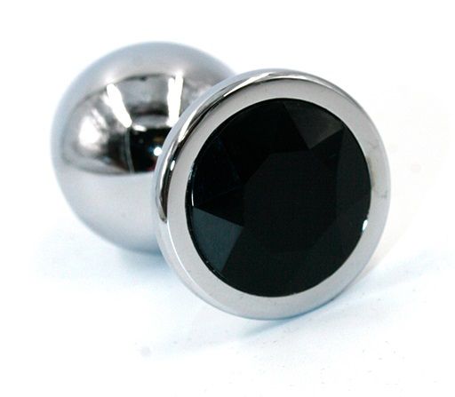 Малая анальная пробка из алюминия с чёрным кристаллом - 7 см.