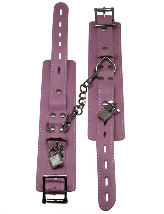 Розовые регулируемые наручники с фиксацией на карабинах Eroticon