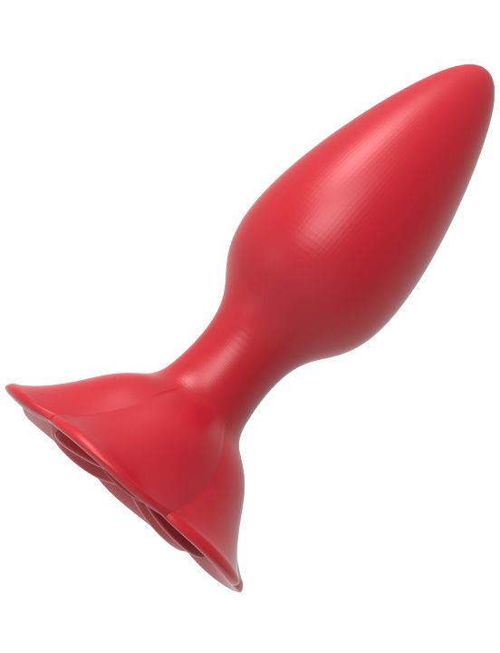 Красная анальная пробка с ограничительным основанием в виде розы Eroticon