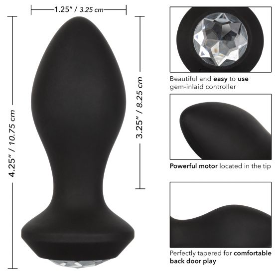 Черная анальная пробка с вибрацией и кристаллом Power Gem Vibrating Crystal Probe - 10,75 см. от Intimcat