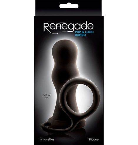 Черная анальная пробка с эрекционным кольцом Renegade Pop   Lock Rambo - силикон