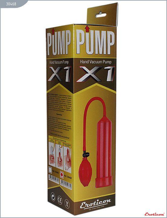 Красная вакуумная помпа Eroticon PUMP X1 с грушей - анодированный пластик (ABS)