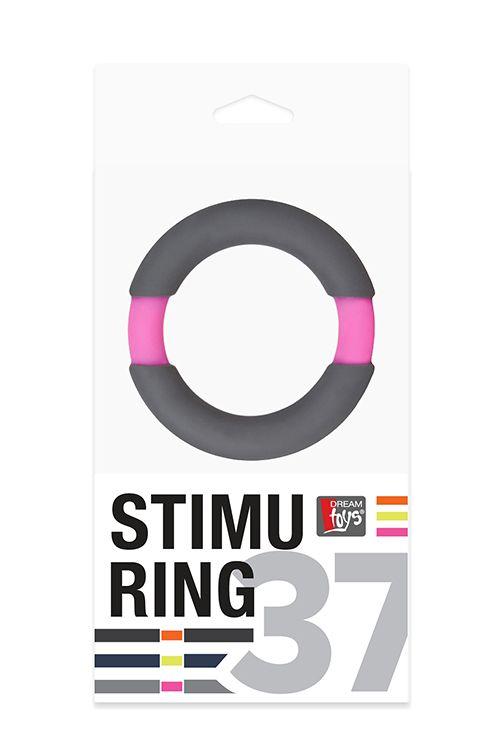 Серое эрекционное кольцо NEON STIMU RING 37MM GREY/PINK - силикон