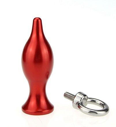 Красная металлическая анальная пробка с кольцом - 7 см. - металл