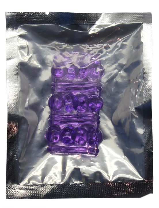 Фиолетовая сквозная насадка на фаллос с пупырышками - 5,5 см. - термопластичная резина (TPR)