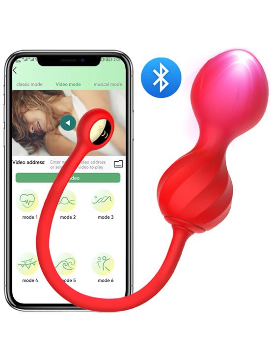 Красные вагинальные виброшарики Magic с управлением через приложение - силикон