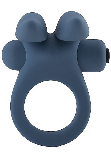 Синее эрекционное виброкольцо Bunny Silicone Cockring With Stimulating Ears - силикон