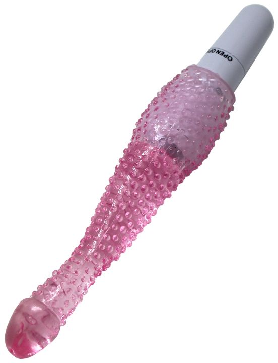 Розовый анальный вибратор с пупырышками - 22 см. - гель